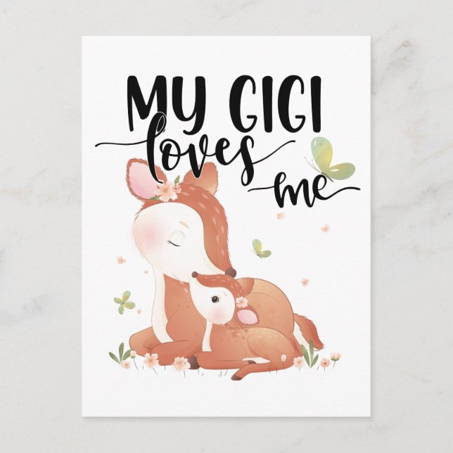 Cartão Postal Woodland Deer Doe and Baby Fawn My Gigi Me ama (Frente)