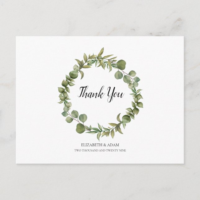 Cartão Postal Woodland Eucalyptus Greenery Casamento Obrigado (Frente)