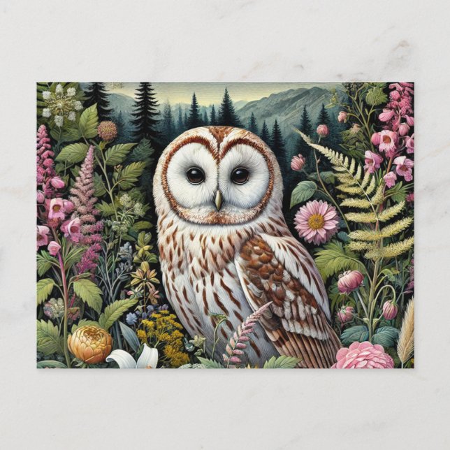 Cartão postal Woodland Owl | Arte Maiestosa de Cor (Frente)