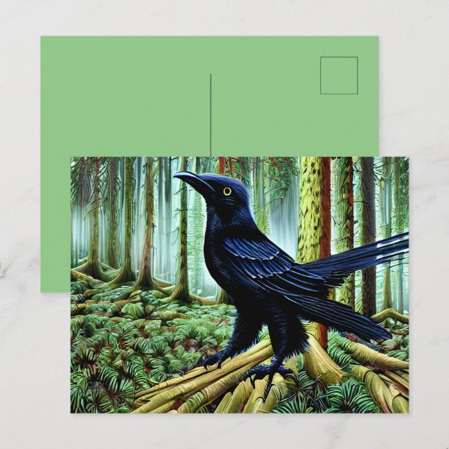 Cartão Postal Woodland Rustic Black Raven (Frente/Verso)