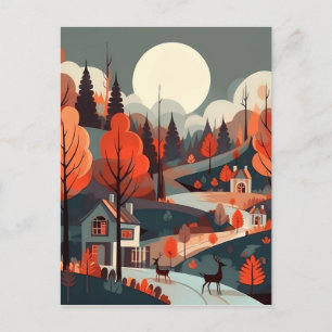 Cartão Postal Woodland Scandi Village Art