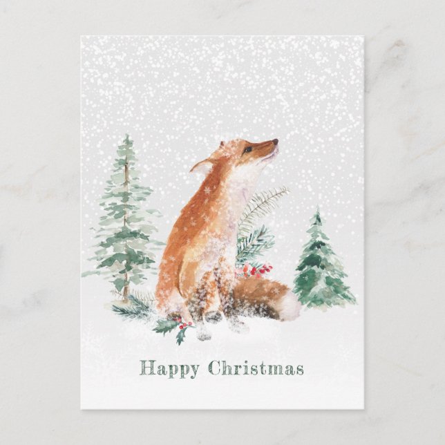 Cartão postal Woodland Winter Fox Pine (Frente)
