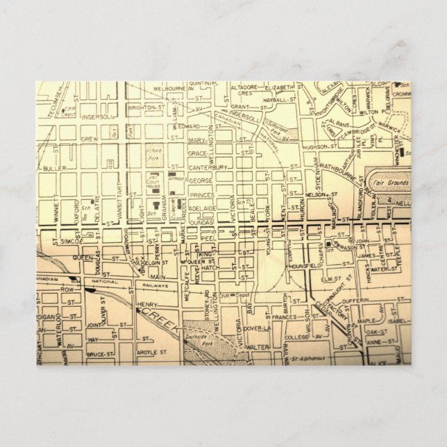 Cartão Postal Woodstock, Ontário, Canadá - Mapa de Vintage (Frente)