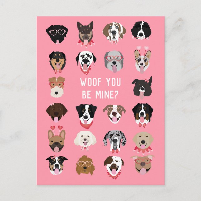Cartão Postal Woof You Be Mine Dog Face Patterno (Frente)