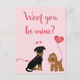 Cartão Postal Woof You Be Mine Namorados Dogs
