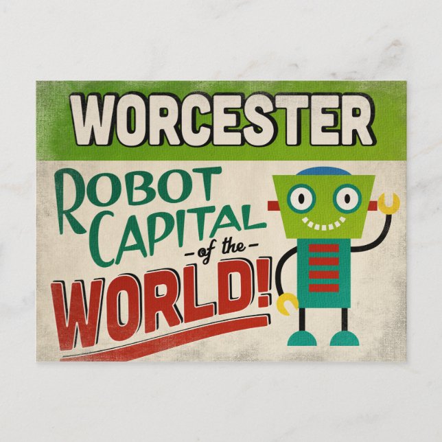 Cartão Postal Worcester Massachusetts Robot - Funny Vintage (Frente)