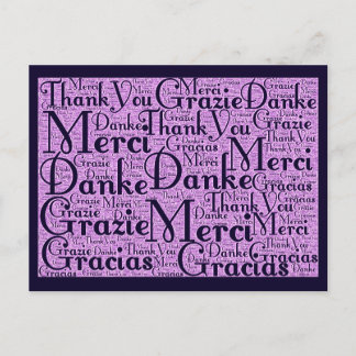 Cartão Postal Word Art: Obrigado em vários idiomas - Marinho ros