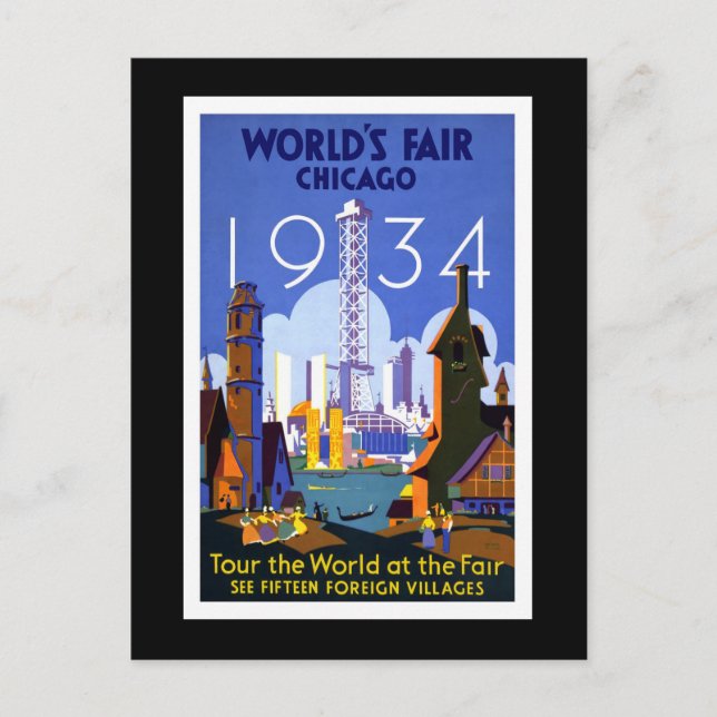 Cartão Postal "World's Fair, Chicago 1934" Vintage (Frente)
