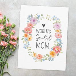 Cartão Postal World's Greatest Mom Colorful Floral Mother's Day