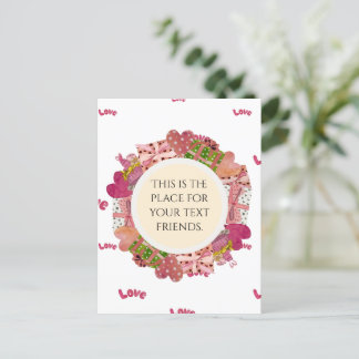 Cartão Postal Wreath Vintage Funny Love Namorados watercolor