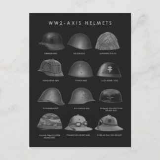 Cartão Postal WW2 - Axis Helmets 