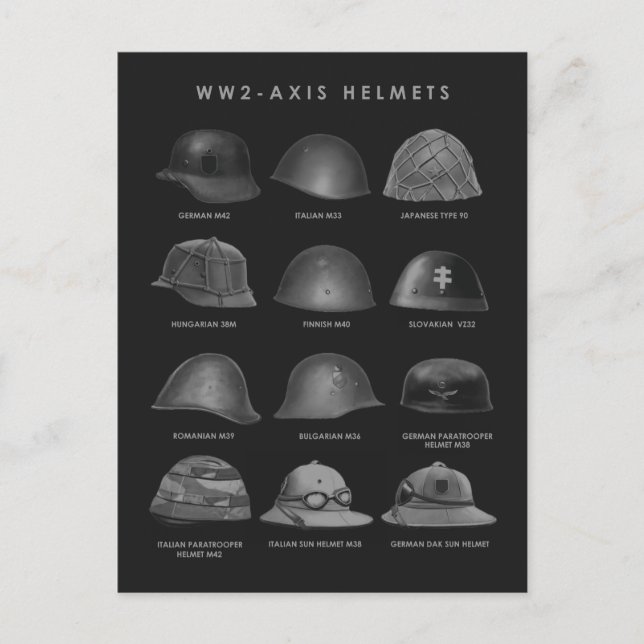 Cartão Postal WW2 - Axis Helmets  (Frente)