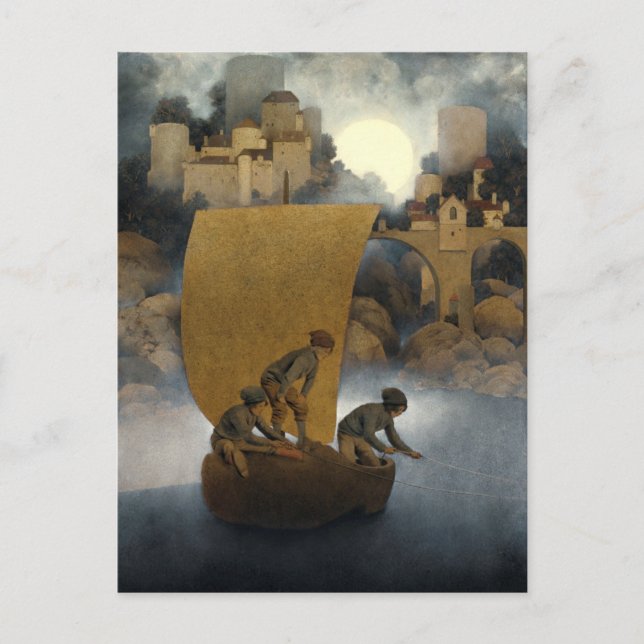 Cartão Postal Wynken, Blynken e Nod por Maxfield Parrish 1902 (Frente)