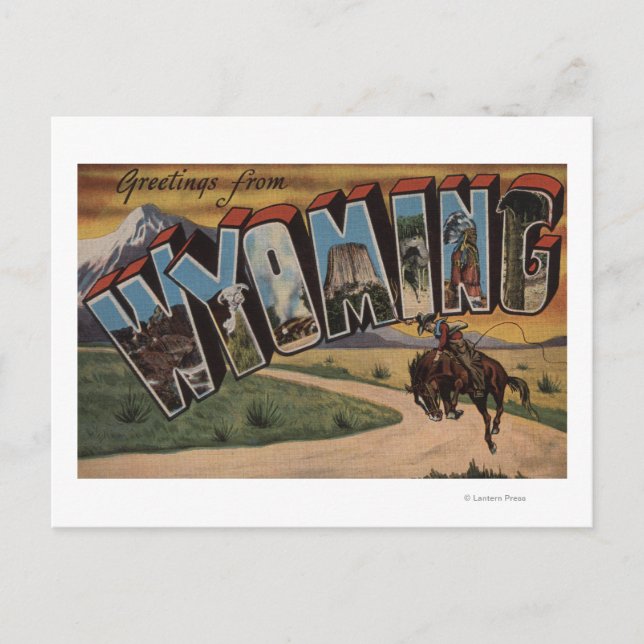 Cartão Postal Wyoming (Cowboy)Letra Grande CenasWyoming (Frente)