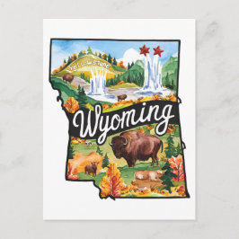 Cartão Postal Wyoming USA State Shaped Vintage Watercolor