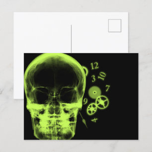 Cartão Postal X-Ray Skull & Clock Parts - Verde limão