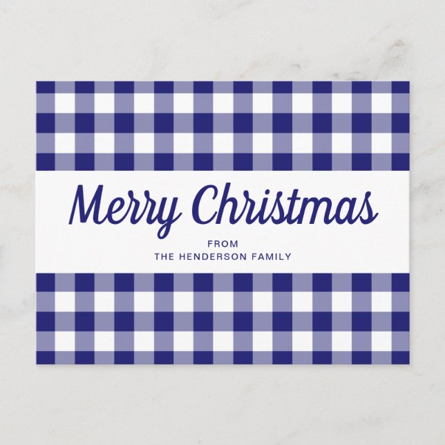 Cartão Postal Xadrez Azul Clássico Feliz Natal (Frente)