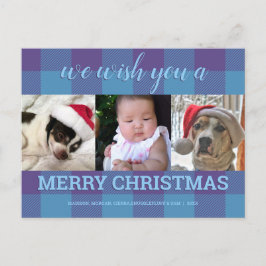 Cartão Postal Xadrez Azul Roxo 3 Fotografia Colagem Natal