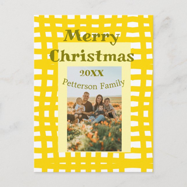 Cartão Postal Xadrez branca amarela retrógrada família de férias (Frente)