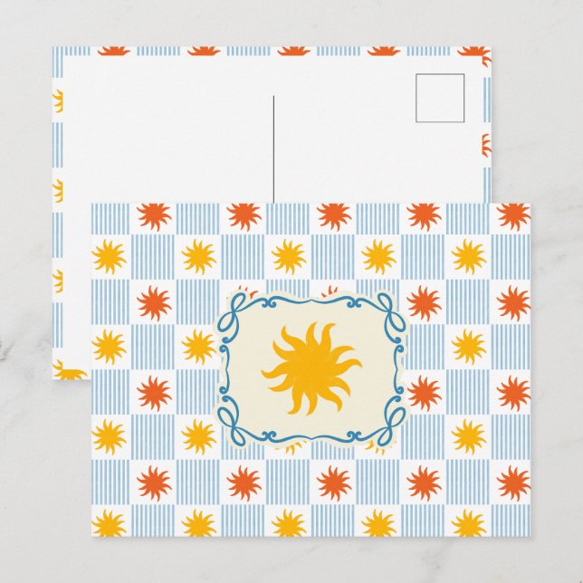 Cartão postal xadrez com raios de sol (Frente/Verso)