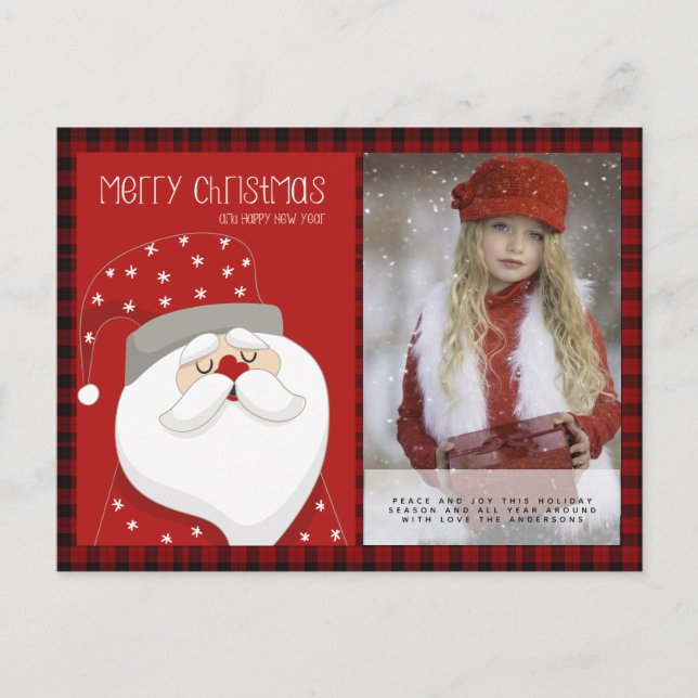 Cartão Postal Xadrez de Buffalo Foto Xmas Ano Novo Papais noeis  (Frente)