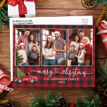 Cartão Postal Xadrez de Coração da Caligrafia 3 Foto Caminhão de<br><div class="desc">Cartaz de Natal Feliz - Watercolor Vintage Red Truck com Árvore de Natal</div>