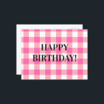 Cartão Postal Xadrez de Cottagecore Rosa Gingham<br><div class="desc">Moderna tendência de piquenique primavera,  com padrão de tartan de xadrez gingham em cores rosa-quente e branco.</div>