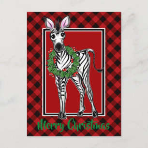Cartão Postal Xadrez de Natal Elegante Zebra vermelha e  negra