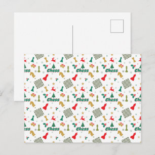 Cartão Postal Xadrez de Natal - Pedaços, Árvore, Holly, Reindeer