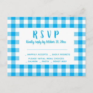 Cartão Postal Xadrez Gingham Blue Rustic Wedtic RSVP