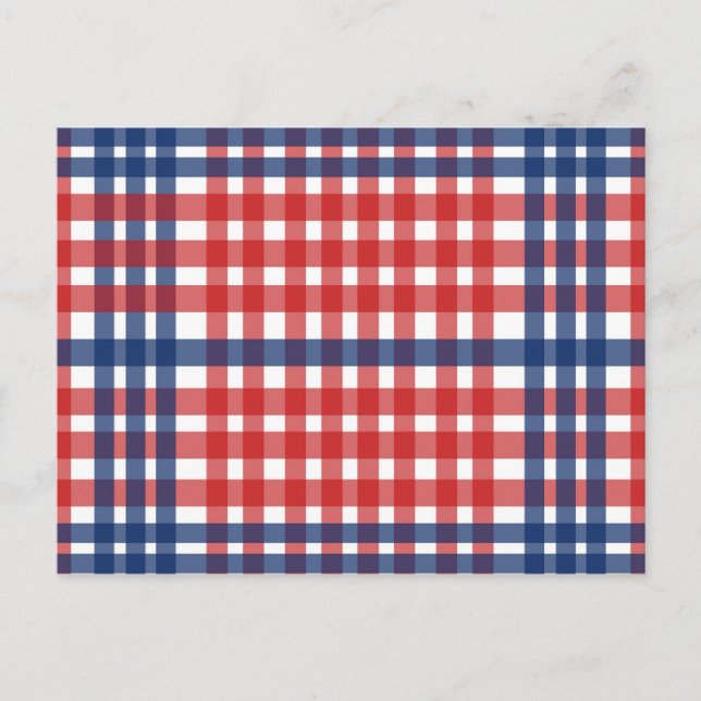 Cartão Postal Xadrez Red White e Blue Gingham (Frente)