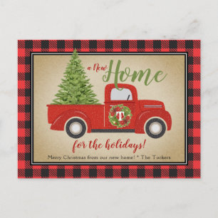 Cartão Postal Xadrez Rustic Red Christmas Truck Buffalo em Movim