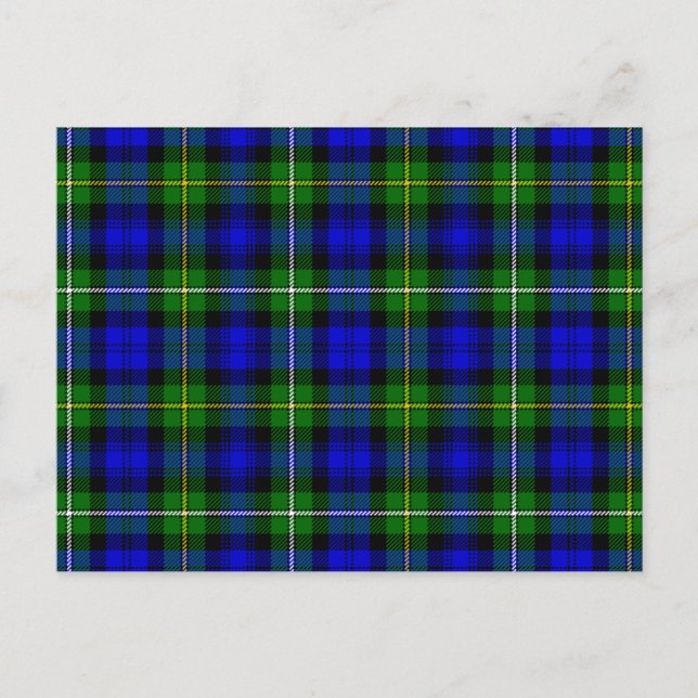 Cartão Postal Xadrez verde azul Campbell tartan (Frente)