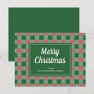 Cartão Postal Xadrez Verde Festiva Manchada de Natal