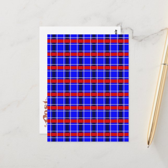 Cartão Postal Xadrez vermelha, branca e azul (Frente/Verso In Situ)