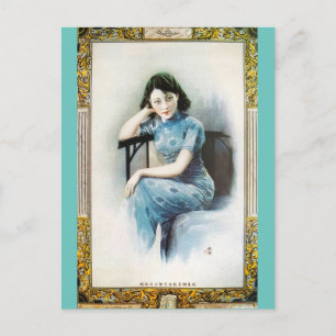 Cartão Postal Xangai Beleza Publicitária Modelo Vestido Azul