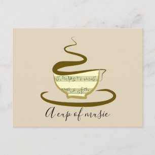 Cartão Postal Xícara De Café De Música Esboço Minimalista Desenh