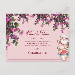 Cartão Postal Xícaras de Chá Cor-de-Rosa Empilhadas Agradeciment