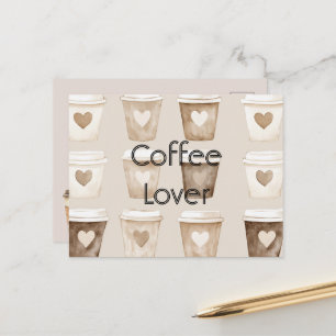 Cartão Postal Xícaras de Coração de Café com Creme