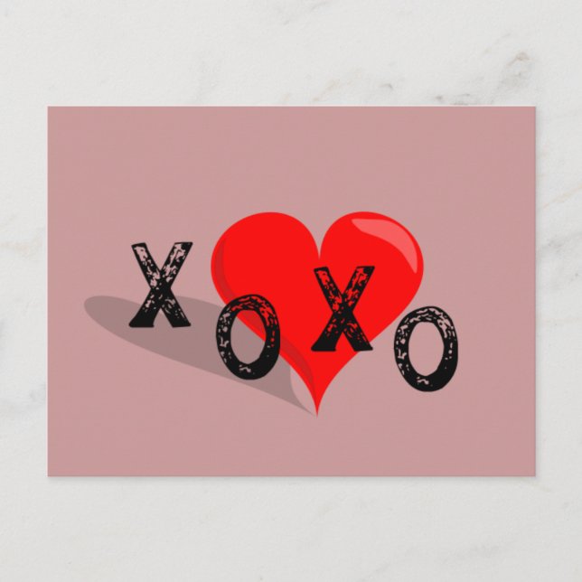 Cartão Postal XOXO Heart Hugs and Kisses (Frente)