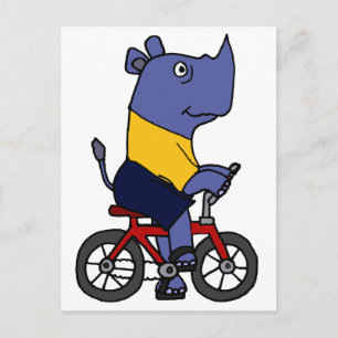 Cartão Postal XX - Caricatura Engraçado Rino Riding Bicycle