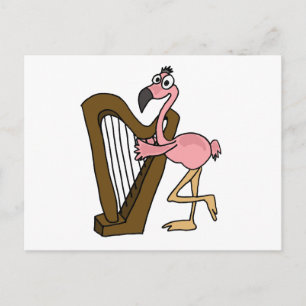 Cartão Postal XX - Flamingo Cor-de-Rosa Tocando Harpa
