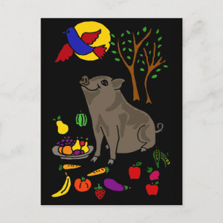 Cartão Postal XX - Pote de Porco Beliado e Fruta de Arte Folclór