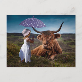 CARTÃO POSTAL YAK GIRL UMBRELLA FUNNY POSTCROSSING