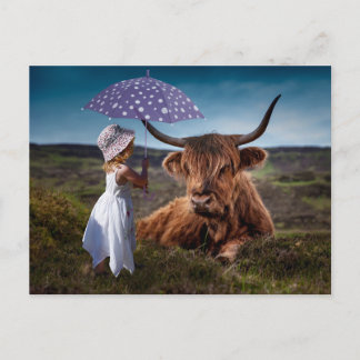 CARTÃO POSTAL YAK GIRL UMBRELLA FUNNY POSTCROSSING