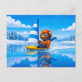 Cartão Postal Yak Ice Sailing on a Frozen Winter Lake