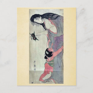 Cartão Postal Yamauba segurando castanhas de Kitagawa, Utamaro
