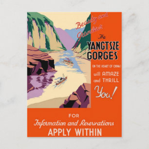 Cartão Postal Yangtsze Yangtze Gorges China Viagens vintage Art