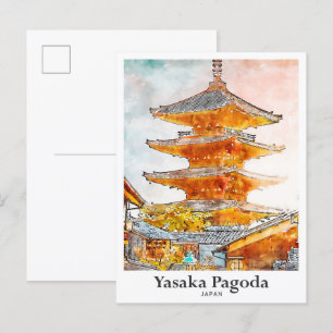Cartão Postal Yasaka Pagoda Japan Viagem Watercolor Drawn