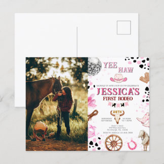 Cartão Postal Yee Haw Disco Cowgirl Foto Rodeio Aniversário